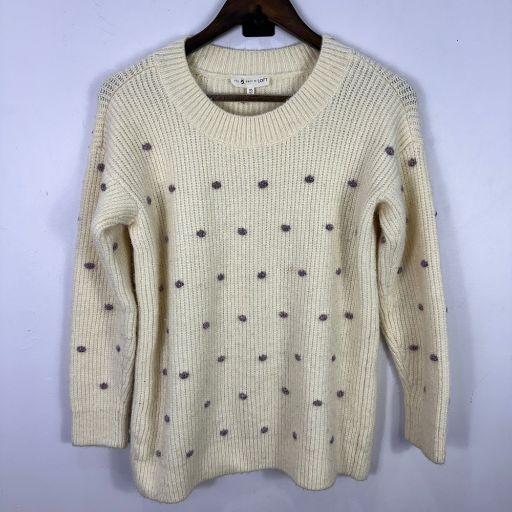 Lou & Grey LOFT Polka Dot Sweater Cream Womens XS Textured Cozy Cottage‎ Indie